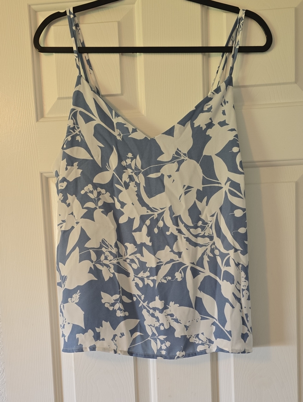Blue and White Floral V-Neck Cami Top